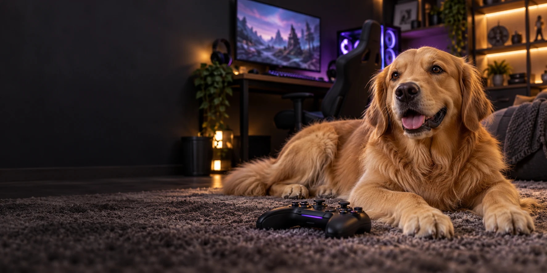 Cachorro descansando perto do setup